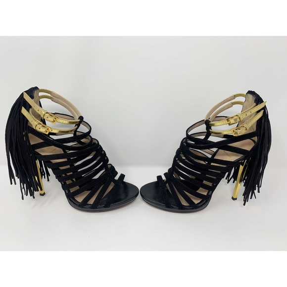 Herve Leger Fringe Suede High Heel Sandals - Picture 9 of 9